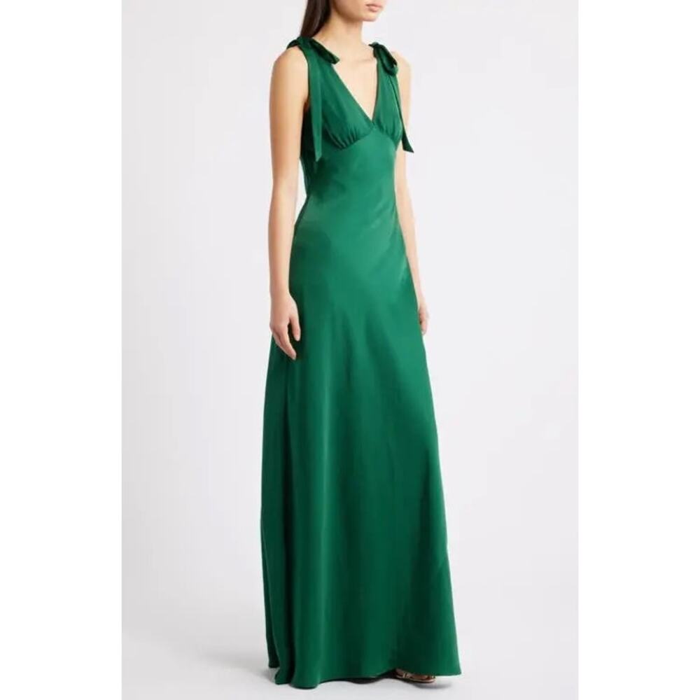 WAYF Ottilie Tie Strap Satin Gown Green XL NWI